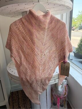 Hand-Knit Pink Lace Shawl